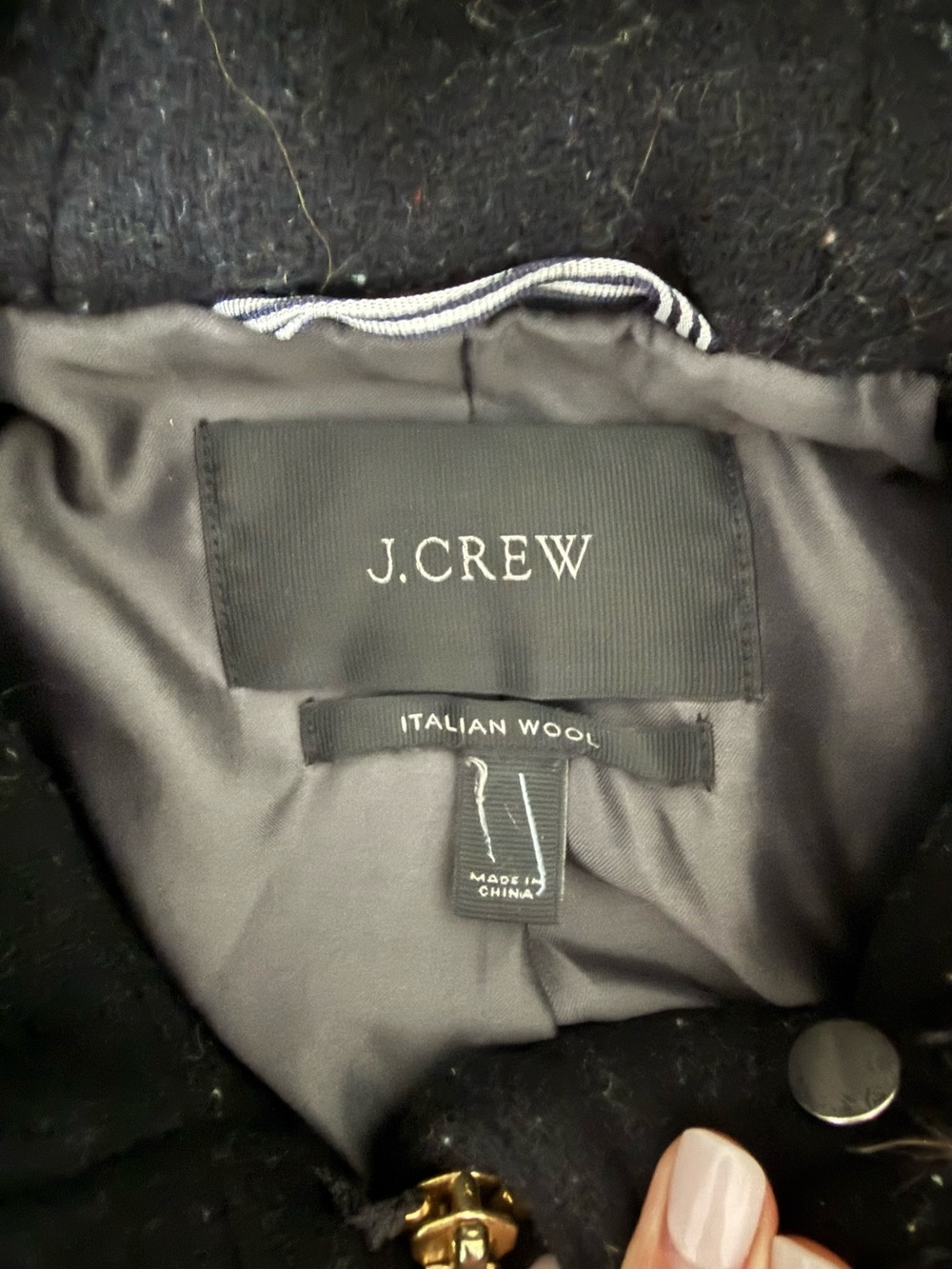 J. Crew Black Wool Peacoat with Faux Fur Trim Hood - Picture 2 of 2